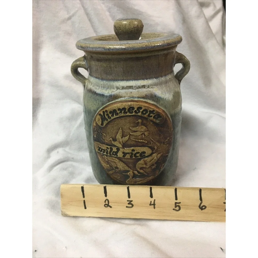 Wild Rice Jar Canister Ceramic Signed Duck Pottery David Karakatsoulis Minnesota